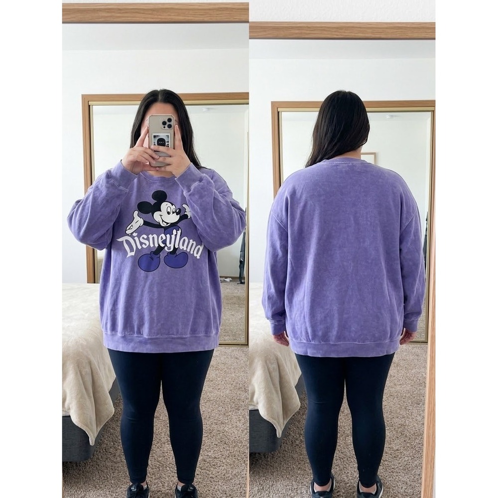Disney Parks Disneyland Mickey Mouse Sweatshirt XXL Purple Mineral Wash Crewneck